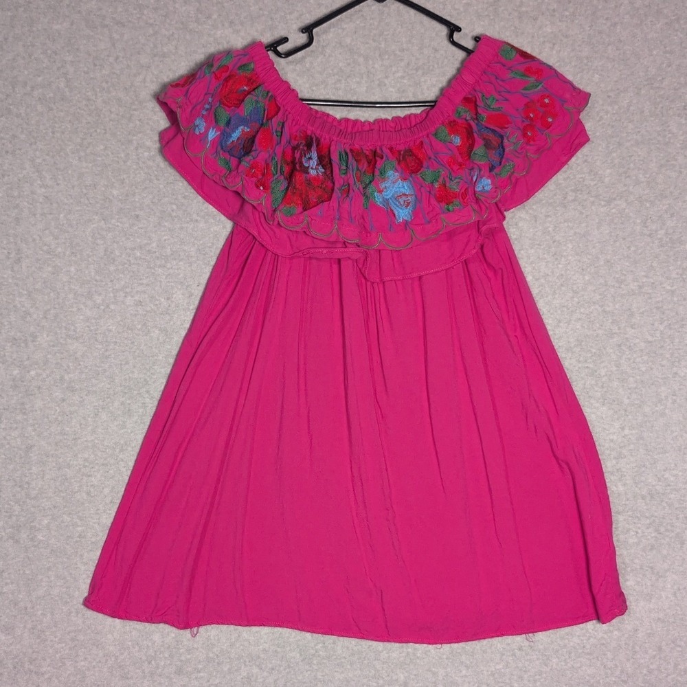 Umgee Tunic Women Medium Pink Embroidered Off Shoulder Floral Boho Festival Folk